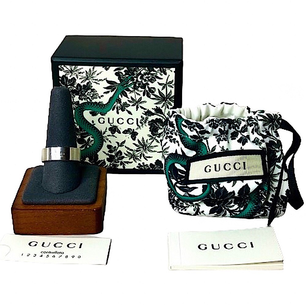 GUCCI Sterling Silver Engraved Cigar Band Ring Size 9-1/2 21 NIB